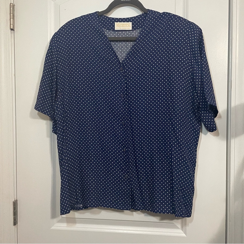 Vintage Pendleton women’s Navy and White Polka Dot button down Top size‎ 2X